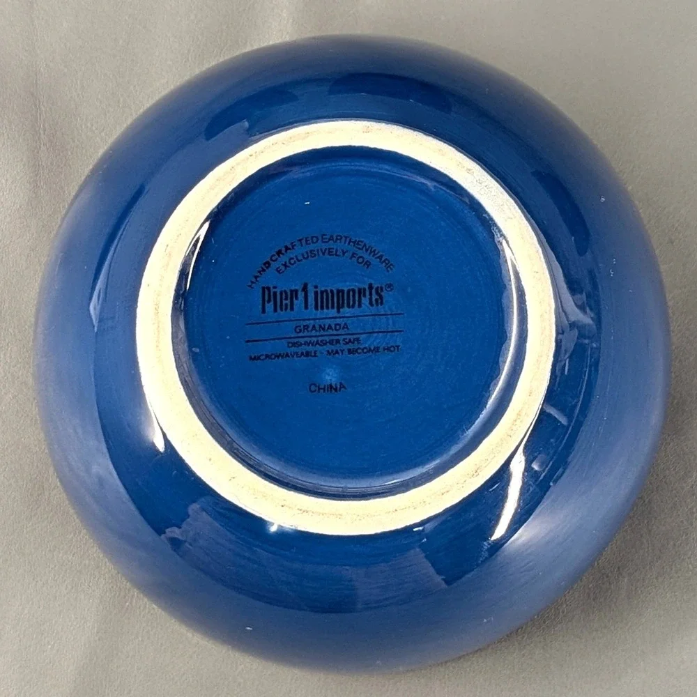 Pier 1 Imports Granada Blue Earthenware Cereal Soup Bowls Set of 4, 6 inches